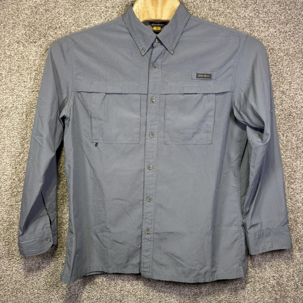 Eddie Bauer Shirt Mens Large Blue Check Long Sleeve Vented Travel Button Up - Picture 2 of 8